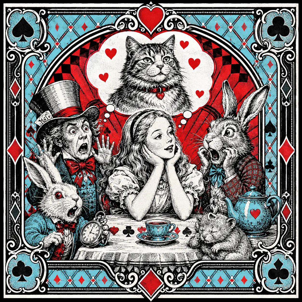 Illustrated Wonderland scene used as a prediction clue