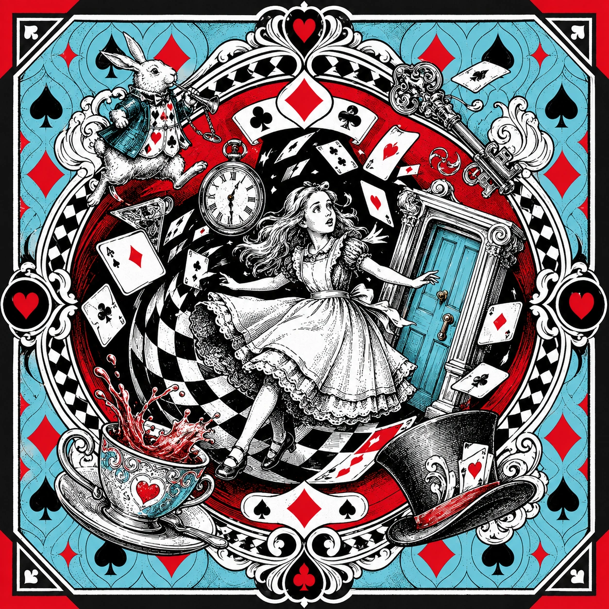 Illustrated Wonderland scene used as a prediction clue