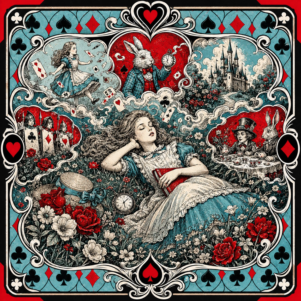 Illustrated Wonderland scene used as a prediction clue