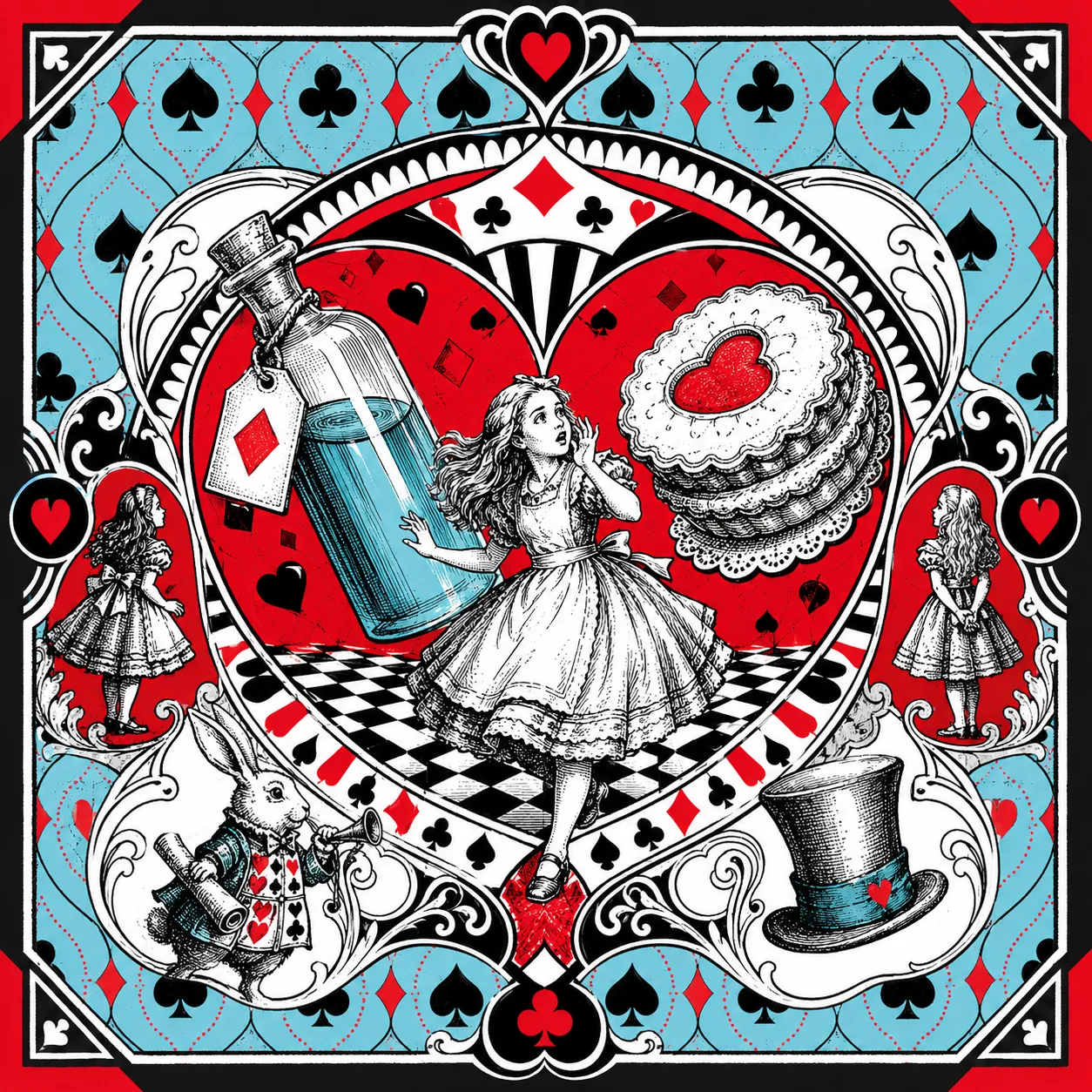 Illustrated Wonderland scene used as a prediction clue