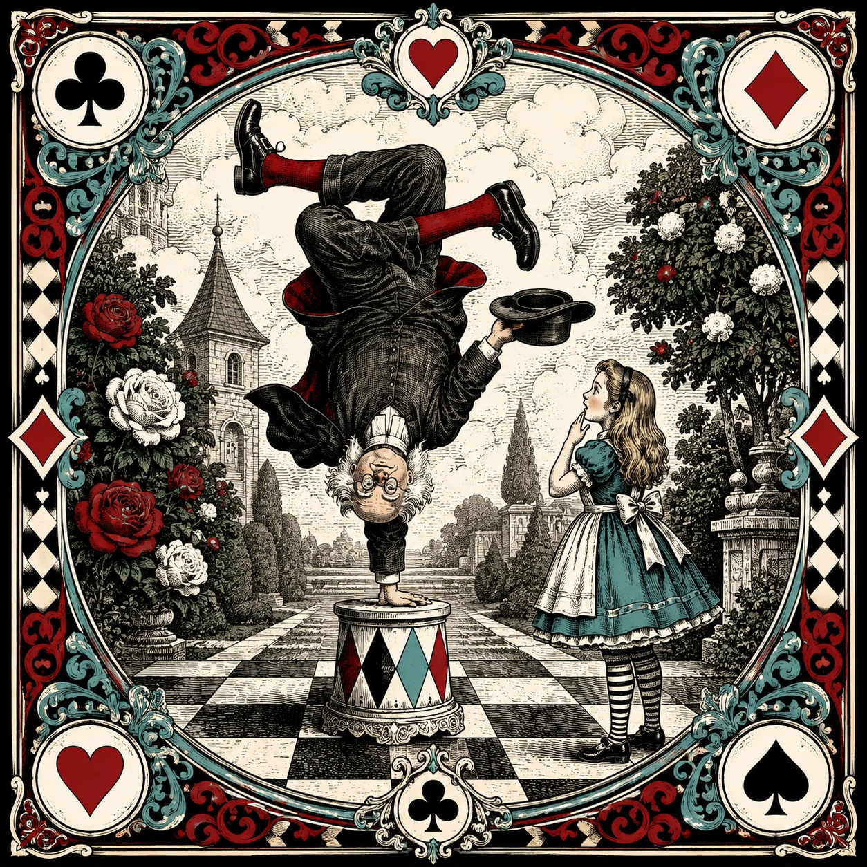 Illustrated Wonderland scene used as a prediction clue