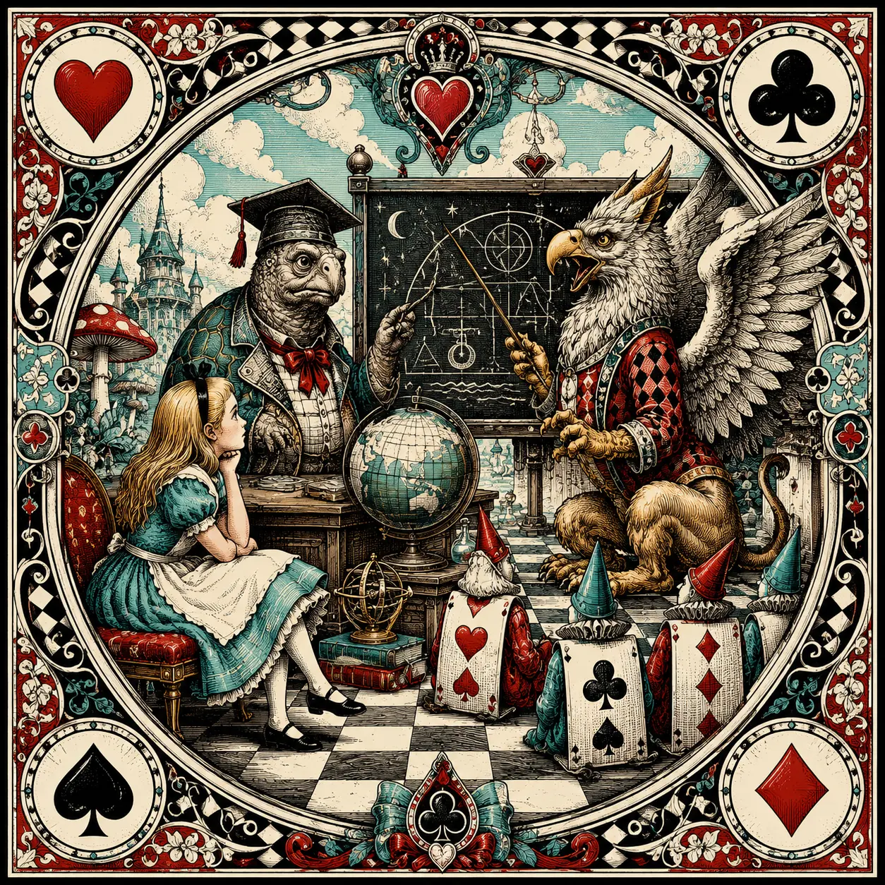 Illustrated Wonderland scene used as a prediction clue