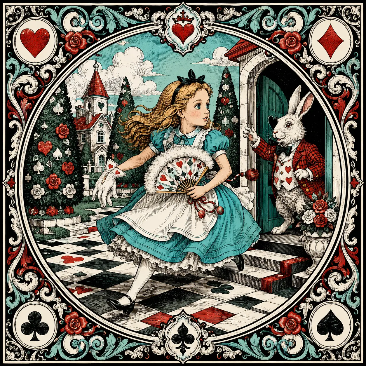 Illustrated Wonderland scene used as a prediction clue