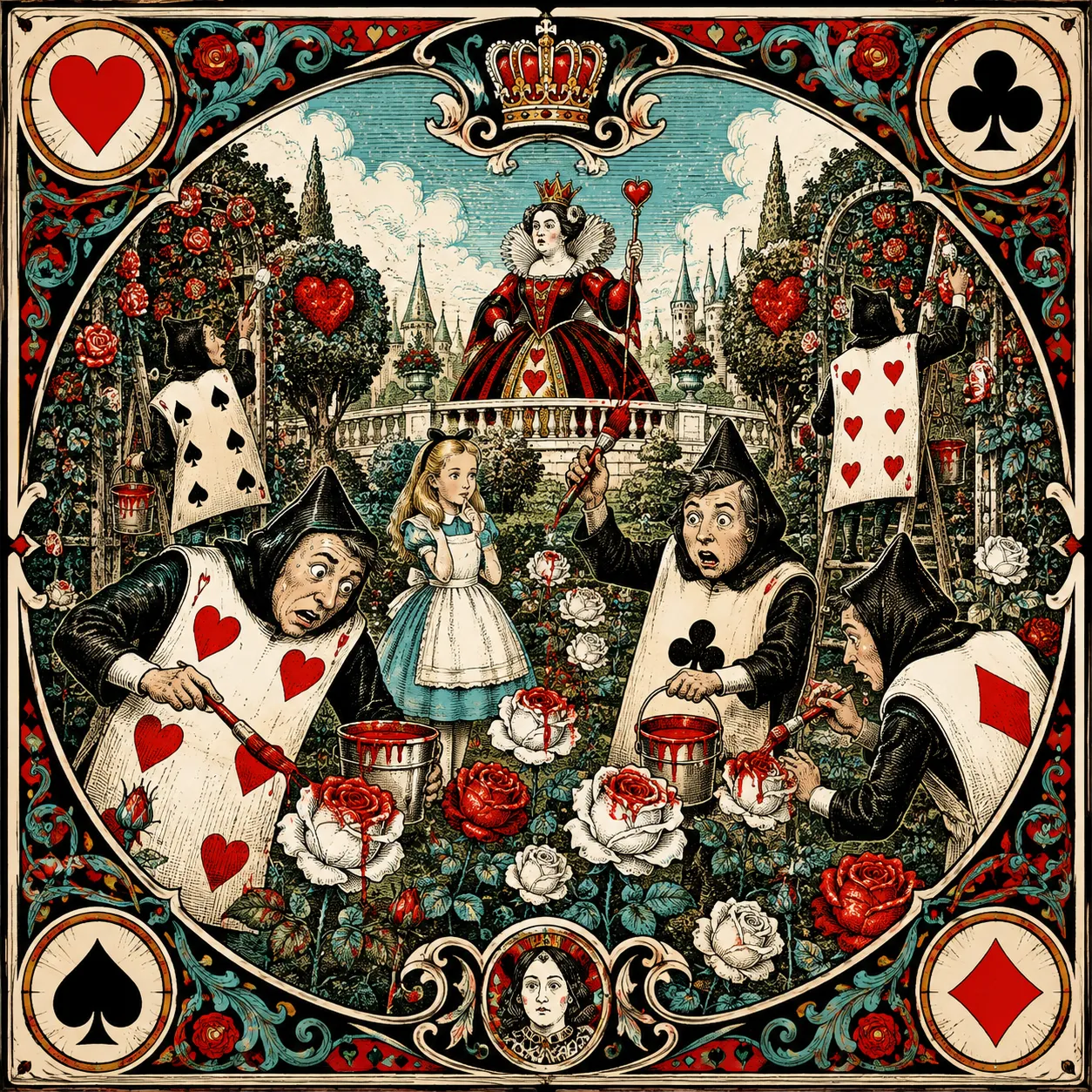 Illustrated Wonderland scene used as a prediction clue