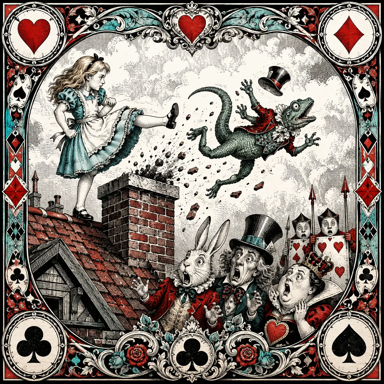 Illustrated Wonderland scene used as a prediction clue