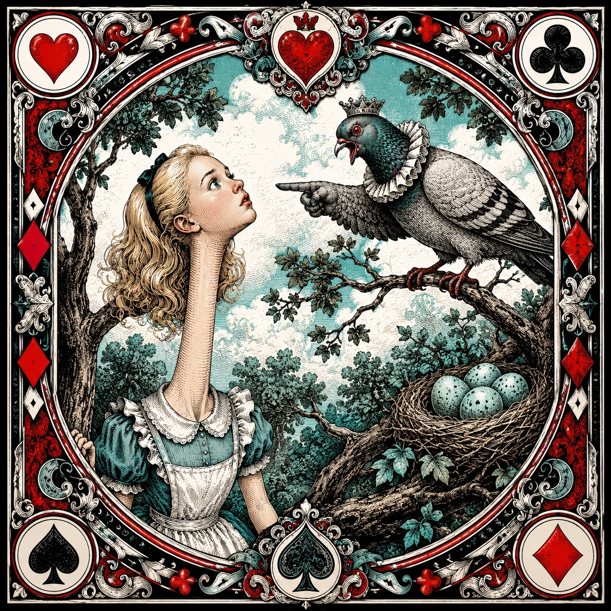Illustrated Wonderland scene used as a prediction clue