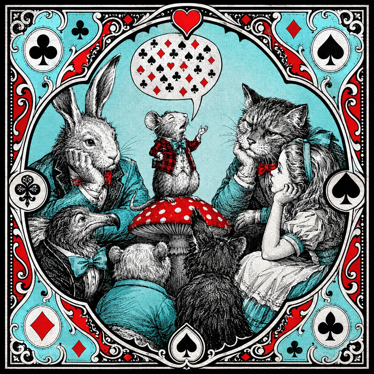 Illustrated Wonderland scene used as a prediction clue