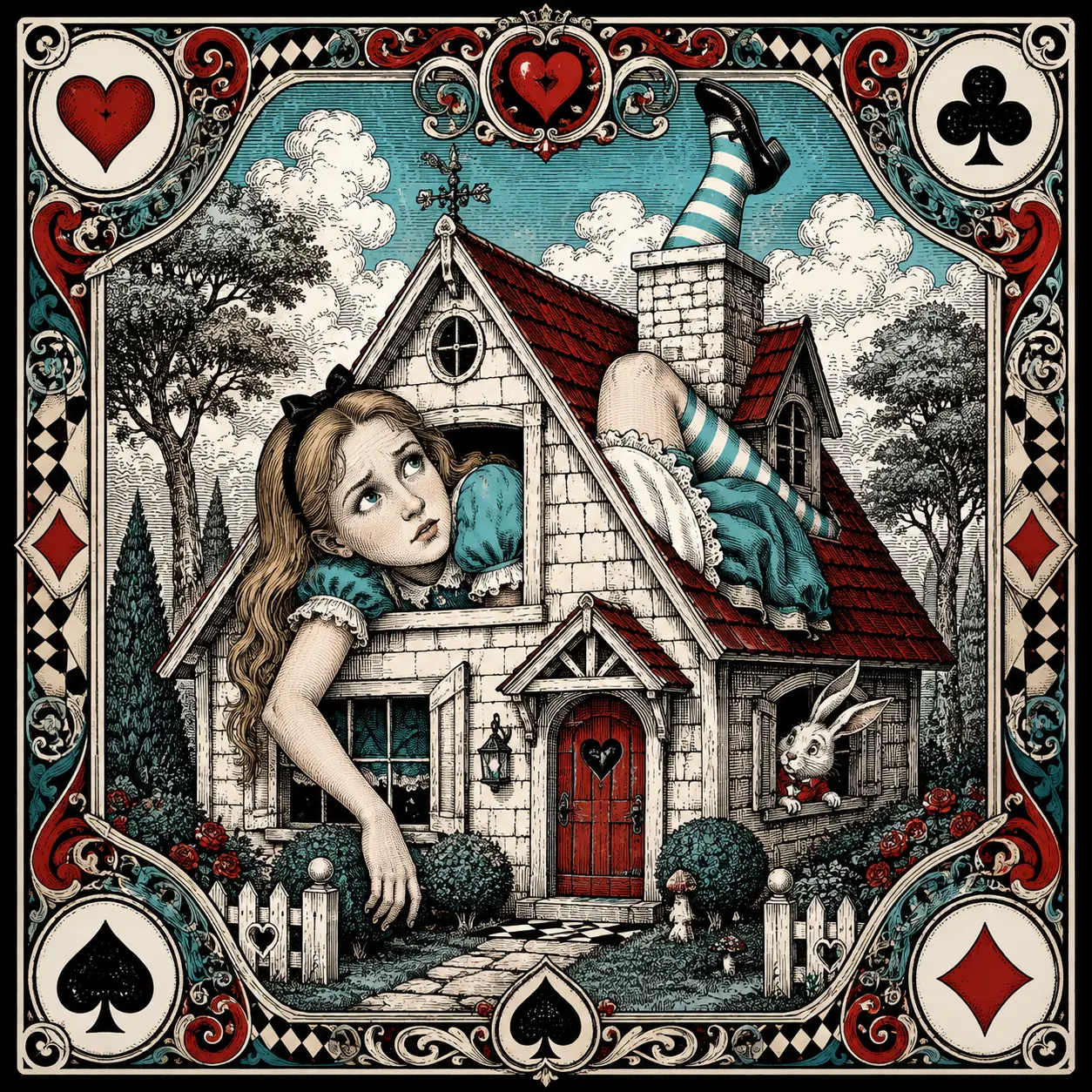 Illustrated Wonderland scene used as a prediction clue