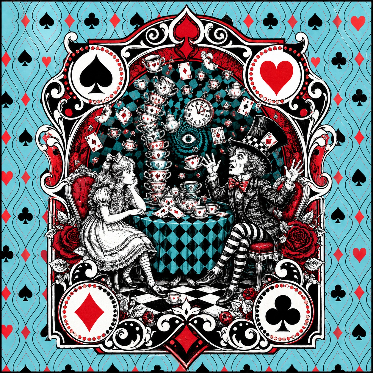 Illustrated Wonderland scene used as a prediction clue