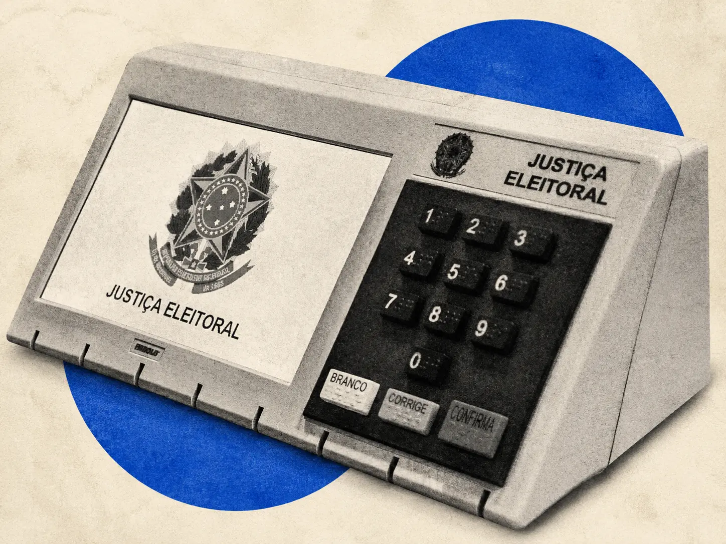 Editorial illustration about Brazil's 2026 election, electronic voting and the offices voters will choose